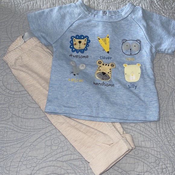 Two piece 6-9 months outfit. Pants have a cuff. Top animal print. Embroidery - Picture 3 of 6